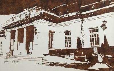 Gare de vittel peinte au café