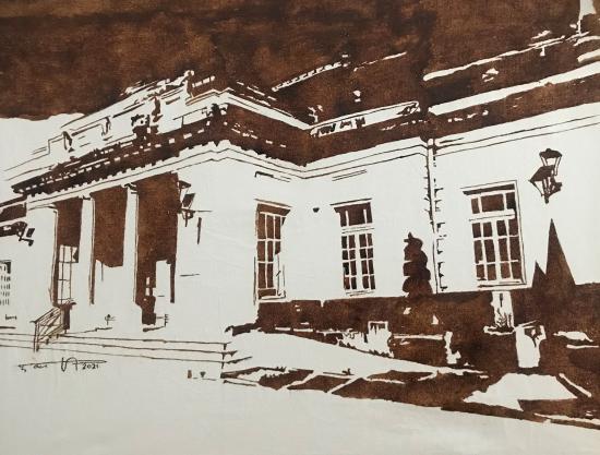 Gare de vittel peinte au café